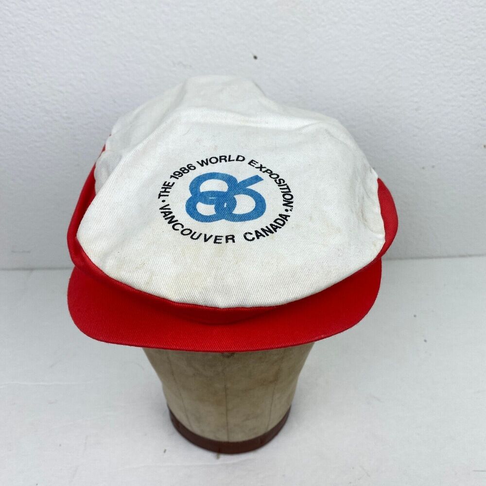 Vtg 1986 World Exposition Cap SZ 7 Vancouver Canada Tam Beret Souvenir Snap Brim